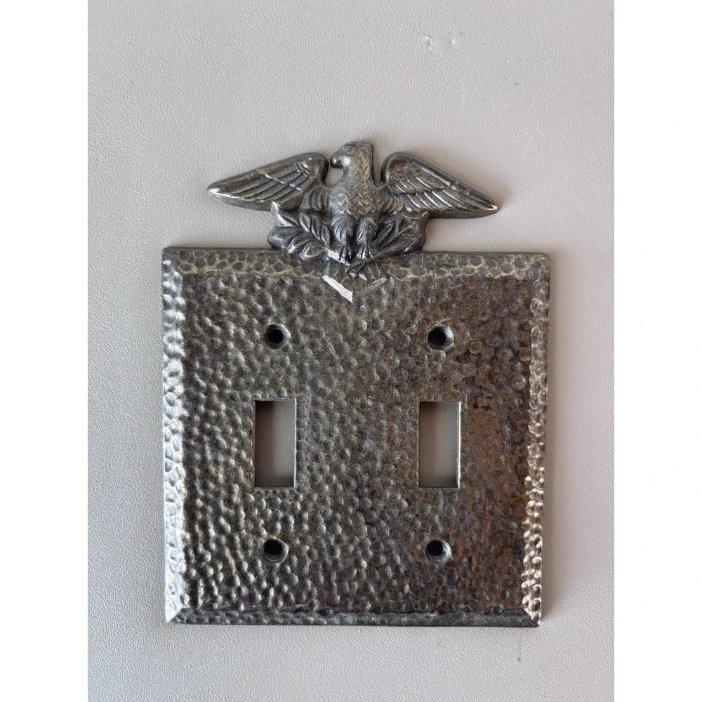 VINTAGE Hammered Metal EAGLE Light SWITCH PLATE Covers Single & Double Bronze